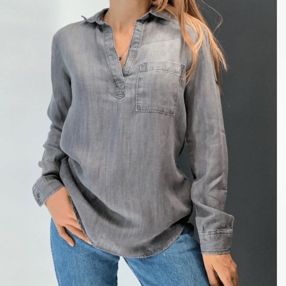 Anthropologie Cloth & Stone Gray Vneck Tonic popover Long sleeve Shirt Small - Picture 7 of 7